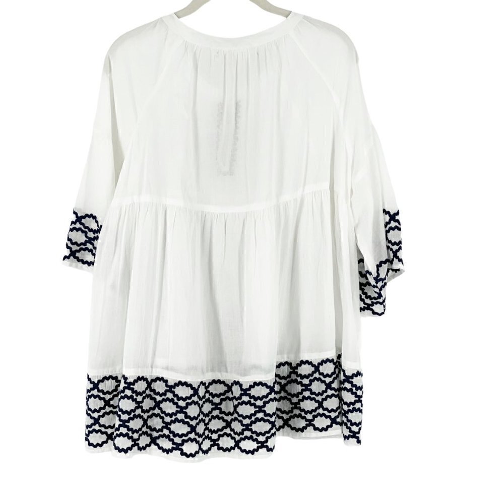 NWT Lola Australia Vacay Ova White Navy Embroidered Peasant Blouse Top Large - Picture 4 of 10